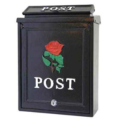 Diecast Black Post Box with Red Roses