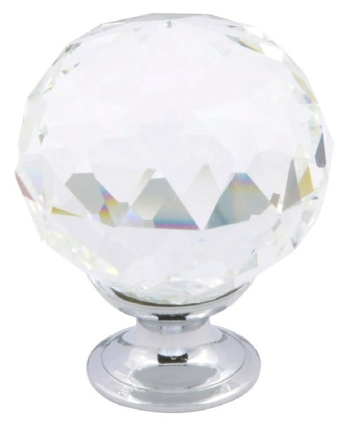 Clear crystal ball with metallic base on a white background
