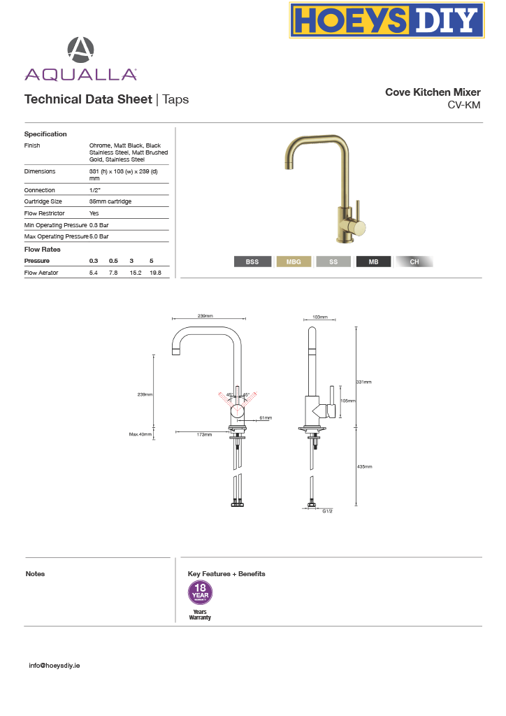 AQUALLA COVE KITCHEN MIXER TAP - CHROME
