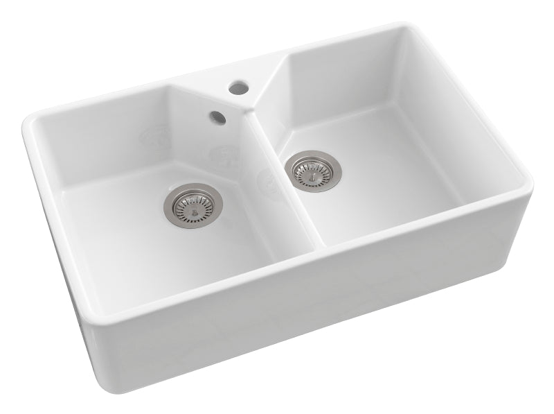 Sanindusa Ceramic White Belfast Double Bowl Farmhouse Sink