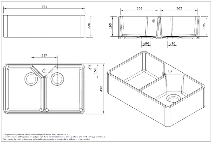 Sanindusa Ceramic White Belfast Double Bowl Farmhouse Sink