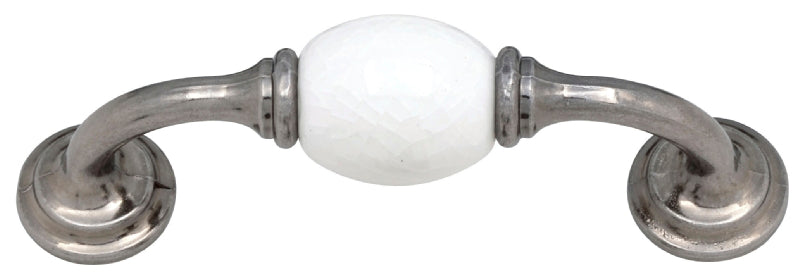 H153 White Ceramic D-Handle Pewter