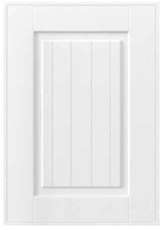 White cabinet door with a rectangular panel on a white background