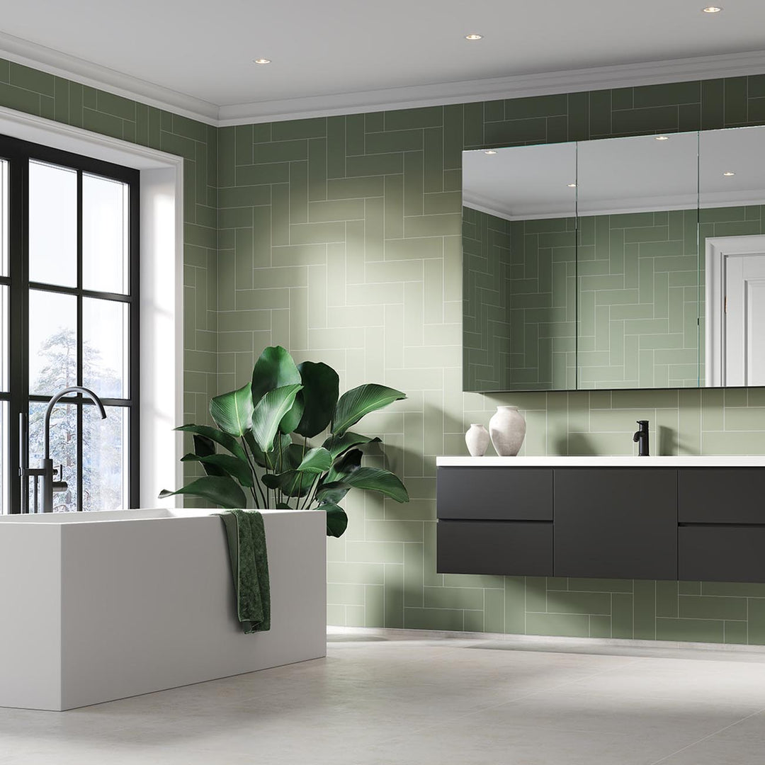 Fibo Olive Green Straight Herringbone M74 Tile Panel