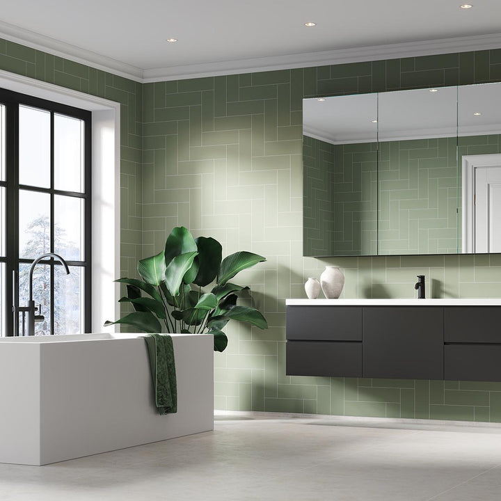 Fibo Olive Green Straight Herringbone M74 Tile Panel