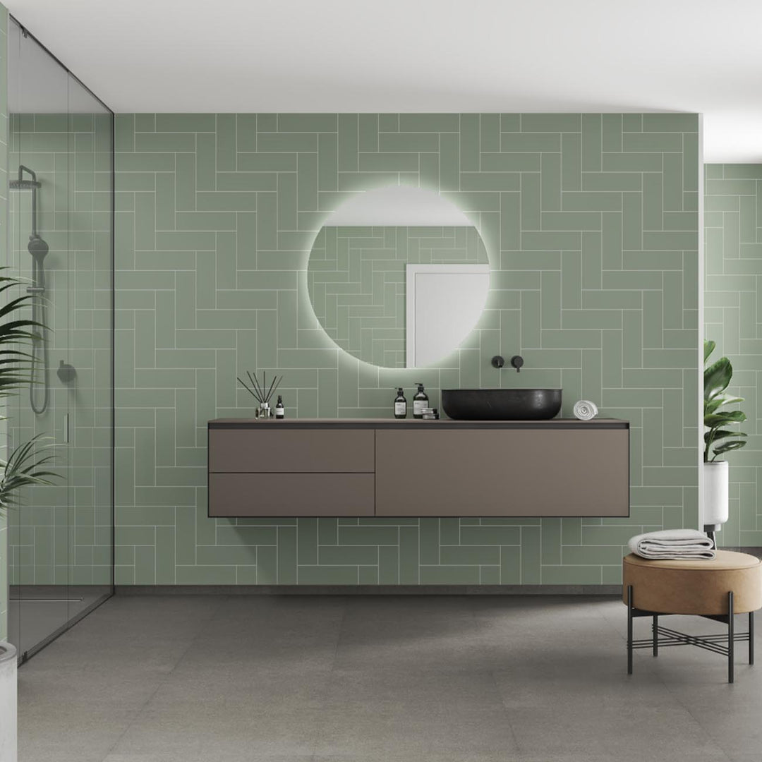 Fibo Olive Green Straight Herringbone M74 Tile Panel