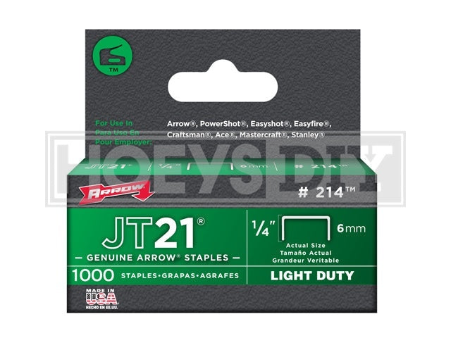 Arrow Staples for JT21 T27 Box 1000 6mm - 1/4in