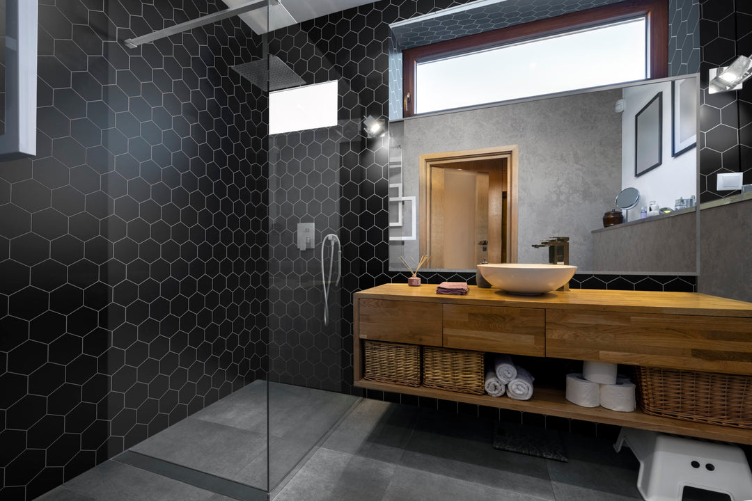 Fibo Black Silk Hex Tile M71 Effect Panel