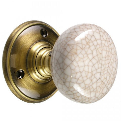 Porcelain Ivory Crackle Knob / Florentine Bronze Door Knob