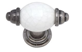 H152 White Ceramic T-Knob Pewter